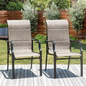img 4 attached to Set Of 2 PHI VILLA Outdoor High Back Dining Chairs With Textilene Fabric Padding And Steel Frame, Perfect For Patio, Porch, Deck, And Yard Use