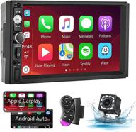 double din car stereo with apple carplay android auto bluetooth handsfree mirror link 7 inch touch screen usb sd fm audio receiver with backup camera steering wheel controls wireless remote control logo