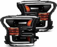 enhanced performance alpharex pro-series black led tube dual projector headlights for 2015-2017 ford f150 halogen type with switchback drl, sequential signal, and activation light logo