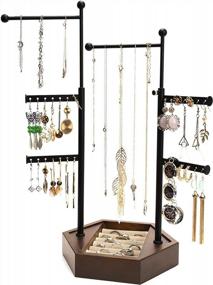 img 4 attached to Walnut 6 Tier Adjustable Height Jewelry Organizer Stand - Necklace Holder Display & Storage For Earrings, Rings, Bracelets