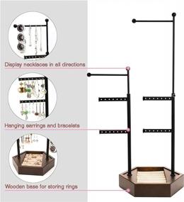 img 1 attached to Walnut 6 Tier Adjustable Height Jewelry Organizer Stand - Necklace Holder Display & Storage For Earrings, Rings, Bracelets