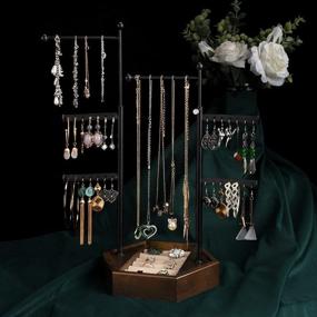 img 3 attached to Ореховый стенд с регулируемой высотой для ювелирных изделий: хранит и показывает ожерелья, серьги, кольца, браслеты на 6 ярусах.