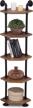 industrial corner bookcase with 5 shelves, wall mount pipe bookshelf with solid wood and metal display stand, perfect for corner standing display. logo