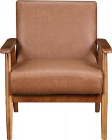 img 3 attached to Modern Cognac Brown Faux Leather Accent Chair With Wooden Frame By Pulaski, 25.38" X 28.0" X 30.5
