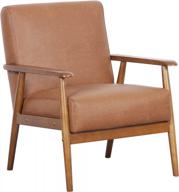modern cognac brown faux leather accent chair with wooden frame by pulaski, 25.38" x 28.0" x 30.5 логотип