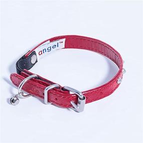 img 3 attached to 🐱 Red Genuine Leather Cat Collar with Angel Charm - Elastic Break-Away, 10" X 1/2", Stretch Release