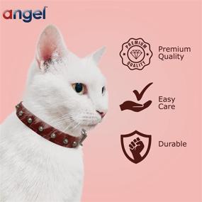 img 1 attached to 🐱 Red Genuine Leather Cat Collar with Angel Charm - Elastic Break-Away, 10" X 1/2", Stretch Release