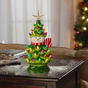 img 2 attached to Ceramic Snowman Christmas Tree - Pre-Lit Battery Operated Vintage Tabletop Ornament With 50 Multicolored Lights - Fun And Festive Xmas Indoor Decoration For Desk, Centerpiece, Or Tabletop