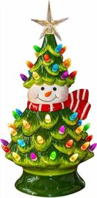 img 4 attached to Ceramic Snowman Christmas Tree - Pre-Lit Battery Operated Vintage Tabletop Ornament With 50 Multicolored Lights - Fun And Festive Xmas Indoor Decoration For Desk, Centerpiece, Or Tabletop