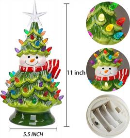 img 3 attached to Ceramic Snowman Christmas Tree - Pre-Lit Battery Operated Vintage Tabletop Ornament With 50 Multicolored Lights - Fun And Festive Xmas Indoor Decoration For Desk, Centerpiece, Or Tabletop