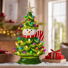img 1 attached to Ceramic Snowman Christmas Tree - Pre-Lit Battery Operated Vintage Tabletop Ornament With 50 Multicolored Lights - Fun And Festive Xmas Indoor Decoration For Desk, Centerpiece, Or Tabletop