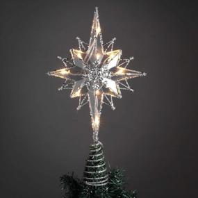 img 3 attached to Valery Madelyn 14.6 Inch Pre-Lit Silver White Christmas Tree Topper With 10 LED Lights - Battery Operated (Not Included)