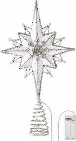 img 4 attached to Valery Madelyn 14.6 Inch Pre-Lit Silver White Christmas Tree Topper With 10 LED Lights - Battery Operated (Not Included)