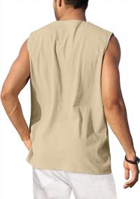 img 2 attached to Men'S Cotton Linen Tank Top Shirt Casual Stylish Sleeveless Lace Up Beach Hippie Tops