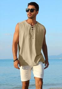 img 1 attached to Men'S Cotton Linen Tank Top Shirt Casual Stylish Sleeveless Lace Up Beach Hippie Tops