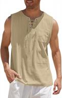 men's cotton linen tank top shirt casual stylish sleeveless lace up beach hippie tops logo