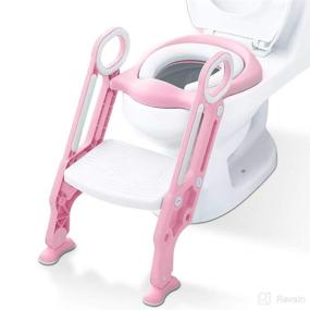 img 4 attached to 🚽 Pink and White Potty Training Toilet Seat with Step Stool Ladder for Boys and Girls, Baby Toddler Kid Children Toilet Training Seat Chair with Handles, Padded Seat and Non-Slip Wide Step