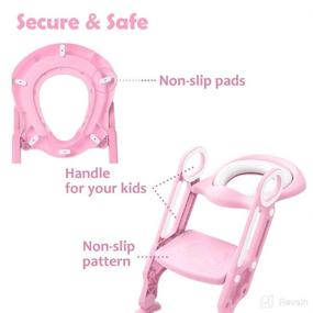 img 2 attached to 🚽 Pink and White Potty Training Toilet Seat with Step Stool Ladder for Boys and Girls, Baby Toddler Kid Children Toilet Training Seat Chair with Handles, Padded Seat and Non-Slip Wide Step