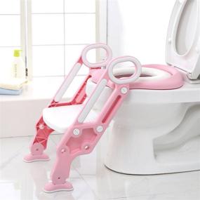 img 3 attached to 🚽 Pink and White Potty Training Toilet Seat with Step Stool Ladder for Boys and Girls, Baby Toddler Kid Children Toilet Training Seat Chair with Handles, Padded Seat and Non-Slip Wide Step