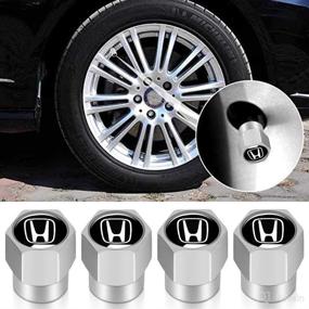 img 2 attached to 🔩 4 Piece Silver Valve Stem Cap Set for Honda Civic, Accord, Insight, Clarity, CR-V, HR-V, & Pilot Series - Tire Valve Stem Cover Accessory