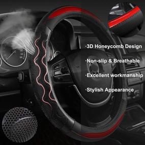 img 2 attached to 🐾 Gray Universal 15 Inch Luxury Leather Car Steering Wheel Cover - Black Panther with 3D Honeycomb Hole Anti-Slip Design