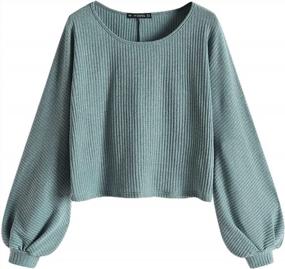 img 4 attached to ZAFUL Ribbed Cropped Top With Lantern Sleeves And Drop Shoulders For Women - Chic Knit Blouse