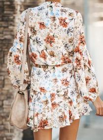 img 3 attached to 🌸 AlvaQ Women's Floral Print Swing Mini Dress with Ruffle Lantern Sleeves, Button Down and Tie Waist for Fall and Summer