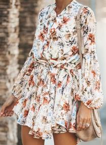 img 2 attached to 🌸 AlvaQ Women's Floral Print Swing Mini Dress with Ruffle Lantern Sleeves, Button Down and Tie Waist for Fall and Summer