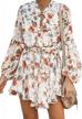 🌸 alvaq women's floral print swing mini dress with ruffle lantern sleeves, button down and tie waist for fall and summer logo