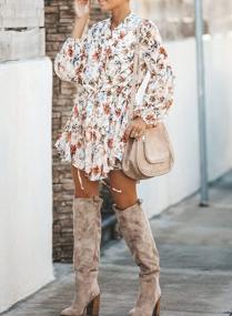 img 1 attached to 🌸 AlvaQ Women's Floral Print Swing Mini Dress with Ruffle Lantern Sleeves, Button Down and Tie Waist for Fall and Summer