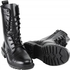 img 4 attached to Black Leather Combat Jump Boots With Side Zipper - High Lace Up Military Paratrooper Style For Men And Women, Lightweight Slip-On Fashion Shoes - BURGAN 802