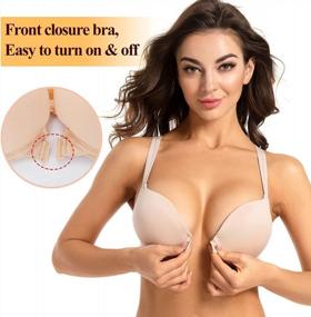 img 3 attached to Plunge Push-Up Bra With Strappy Cross-Back Design, Thick Padded Cups, Front Closure, And Underwire Support - Adds 2 Cups And Seamless For Comfort