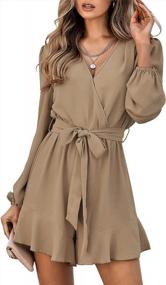 img 4 attached to Stylish Women'S Rompers For Fall: QegarTop Wrap Front Long Sleeve Jumpsuits