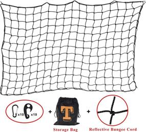 img 4 attached to 🚚 TOPTOW Bungee Cargo Net for Pickup Truck Bed – Heavy Duty 4'x 6' Stretches to 8'x 12' Bungee Net with Reflective Wire, 10 Clip Carabiners, Plastic Hook – Ideal for Securely Transporting Large Loads