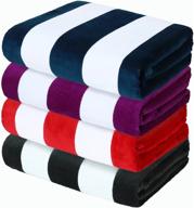 exclusivo mezcla 4-pack 100% cotton oversized 35"x70" cabana stripe beach towels, super absorbent soft plush pool towel, bath towel (charcoal grey/dark navy/purple/red) logo