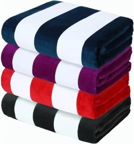 img 4 attached to Exclusivo Mezcla 4-Pack 100% Cotton Oversized 35"X70" Cabana Stripe Beach Towels, Super Absorbent Soft Plush Pool Towel, Bath Towel (Charcoal Grey/Dark Navy/Purple/Red)