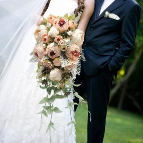 img 3 attached to Stunning Handmade Artificial Peony Rose Wedding Bouquets For Brides And Bridesmaids - Pink