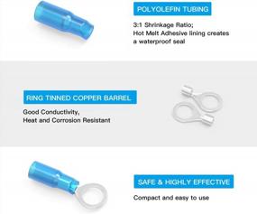 img 2 attached to Hooddeal 100 Pack Blue Heat Shrink Ring Terminals - 5/16 Inch, 16-14 AWG - Electrical Adhesive Tube Connectors For Automotive, Marine, And Trailer Wire Connections