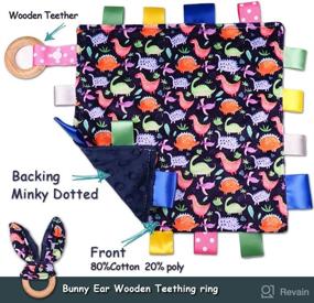 img 3 attached to 🦖 Dinosaur Baby Tag Blanket for Boys and Girls - Mini Sensory Minky Security Blanket - Toddlers Tags Blanket Comforter Towel - Bunny Ear Ring - Lovey for Newborns and Babies