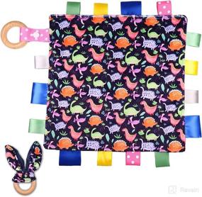 img 4 attached to 🦖 Dinosaur Baby Tag Blanket for Boys and Girls - Mini Sensory Minky Security Blanket - Toddlers Tags Blanket Comforter Towel - Bunny Ear Ring - Lovey for Newborns and Babies