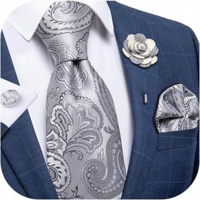 img 4 attached to DiBanGu Men'S Silk Tie Set With Woven Handkerchief, Lapel Pin, And Pattern Options - Paisley, Plaid, Solid, And Floral