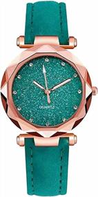 img 4 attached to Starry Sky Dial Women'S Retro Watch With Rhinestone Accents And Leather Band - Fashionable Analog Quartz Wristwatch