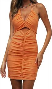 img 4 attached to Women'S Halter Spaghetti Strap Dress With Cutouts And Ruching - Mini Bodycon