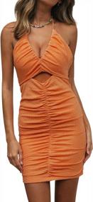 img 1 attached to Women'S Halter Spaghetti Strap Dress With Cutouts And Ruching - Mini Bodycon