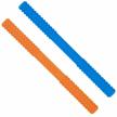 soft silicone hollow teething tubes for babies - bpa free and safe for dishwasher and refrigerator - ideal for 3-6 months and 6-12 months - blue and orange colors available logo