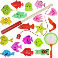 🎣 yeitiady magnetic fishing game pool toys for kids - fun water fish toys set with 18 floating magnet sea animals, 1 wooden fishing pole, and catching fish tool - perfect for bathtub and pool play логотип