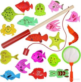 img 4 attached to 🎣 YEITIADY Magnetic Fishing Game Pool Toys for Kids - Fun Water Fish Toys Set with 18 Floating Magnet Sea Animals, 1 Wooden Fishing Pole, and Catching Fish Tool - Perfect for Bathtub and Pool Play