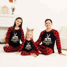 img 3 attached to SANMIO Christmas Family Pajamas Matching Sets, Classic Plaid Xmas Deer Sleepwear For Family Mens Womens