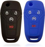 2pcs dobrev silicone 4 buttons smart key case cover skin fob holder for ford ford f-series f-150 2017 2018 ford f-series f-250 f-350 f-450 f-550 flip key fob remote with start button (black and blue) logo