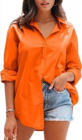 img 3 attached to Candy-Colored V-Neck Blouse: Women'S Casual Button-Down Shirts For Everyday Chic